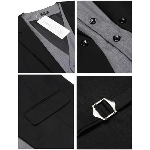 Men's Formal Vest Layered Waistcoat Dress Suit Vests, Black